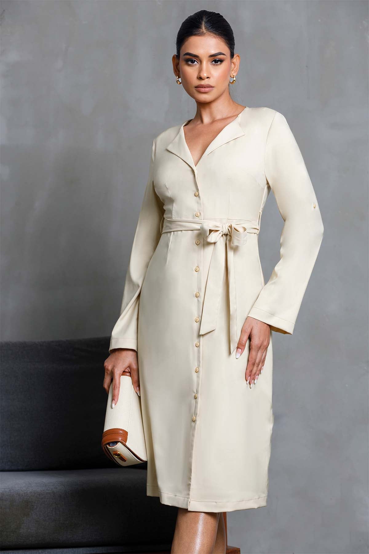 Sandstone Elegance Shirt Dress