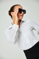 Vintage Flower Embroidery Stripe Work Wear Shirt