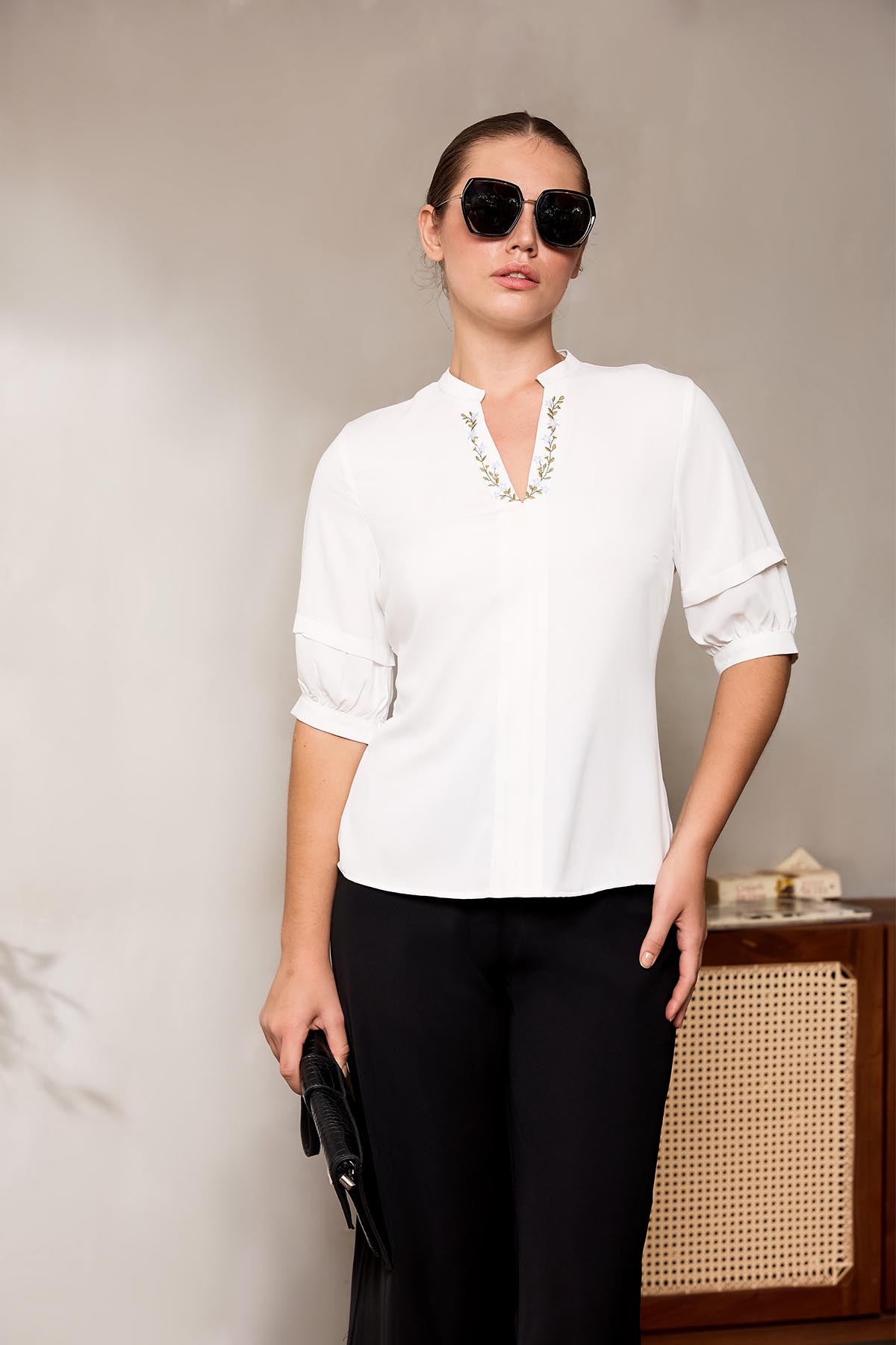 Embroidery Placket Detail WW Top