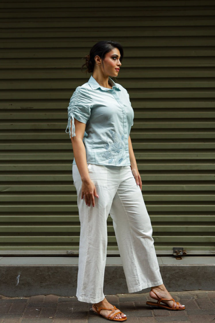 Gardenia Blossom Linen Top