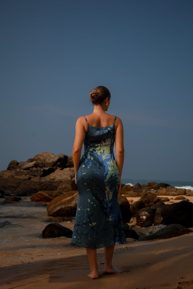 Lagoon Glow Cowl Neck Dress