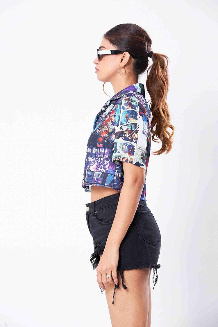 Amelie Casual Printed Button Down Crop top