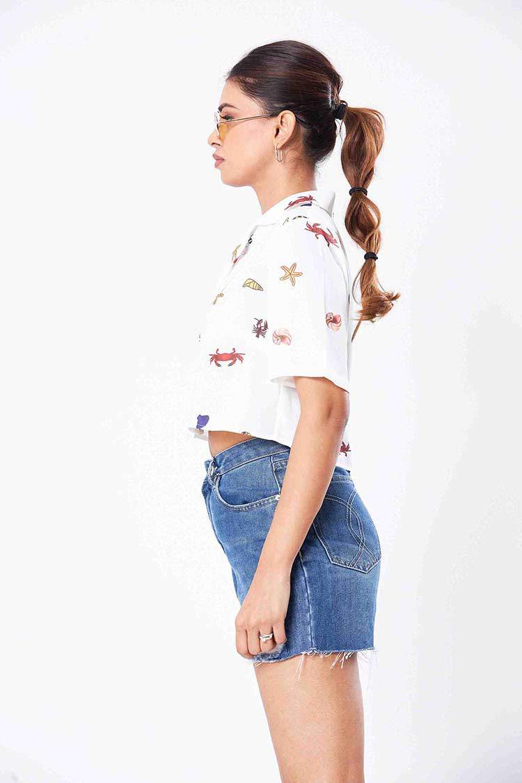 Amelie Casual Printed Button Down Crop top