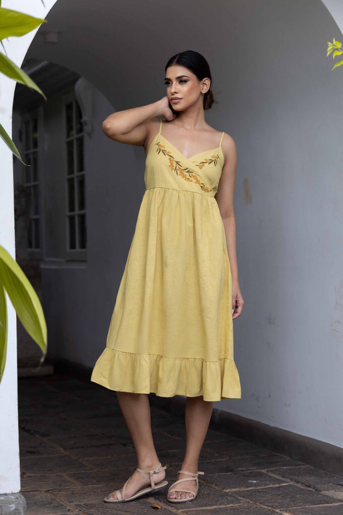 Delicate Bloom Embroider Linen Dress