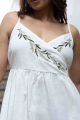 Delicate Bloom Embroider Linen Dress