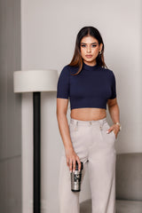 High neck workwear crop top