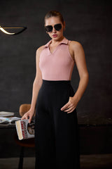 Collared Ribbed Sleeveless Body Suit