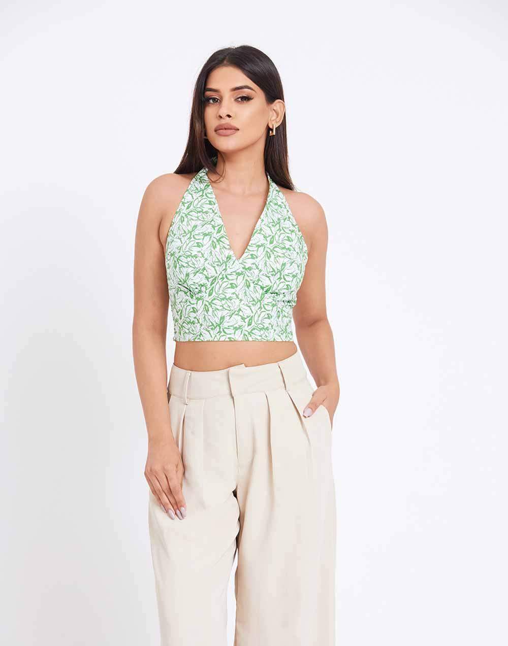 Claudia Floral Halter Neck Crop Top