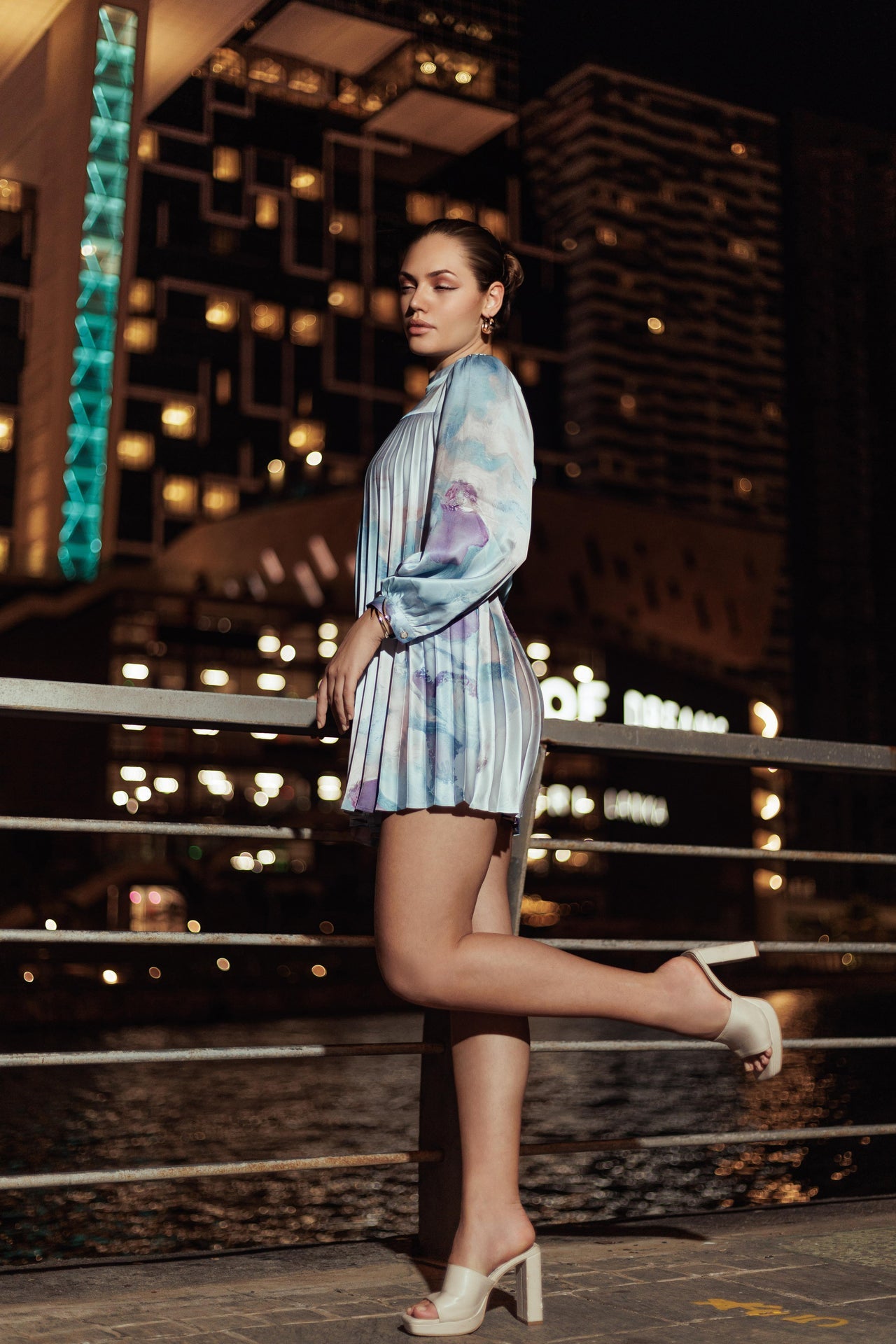 Velocity Pleated Mini Gown