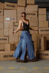 The Verve Side-Slit Denim Skirt