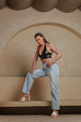 Denim straight leg jean