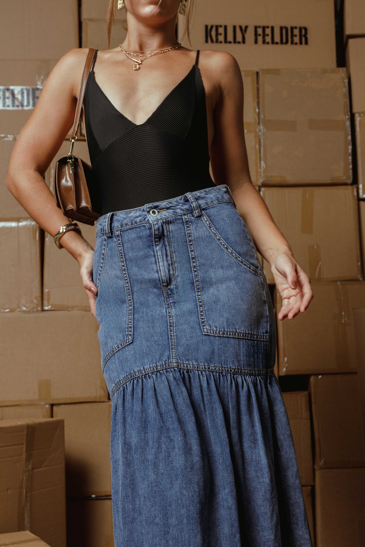 The Harper Tiered Denim Skirt