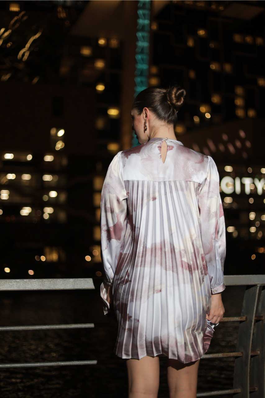 Velocity Pleated Mini Gown