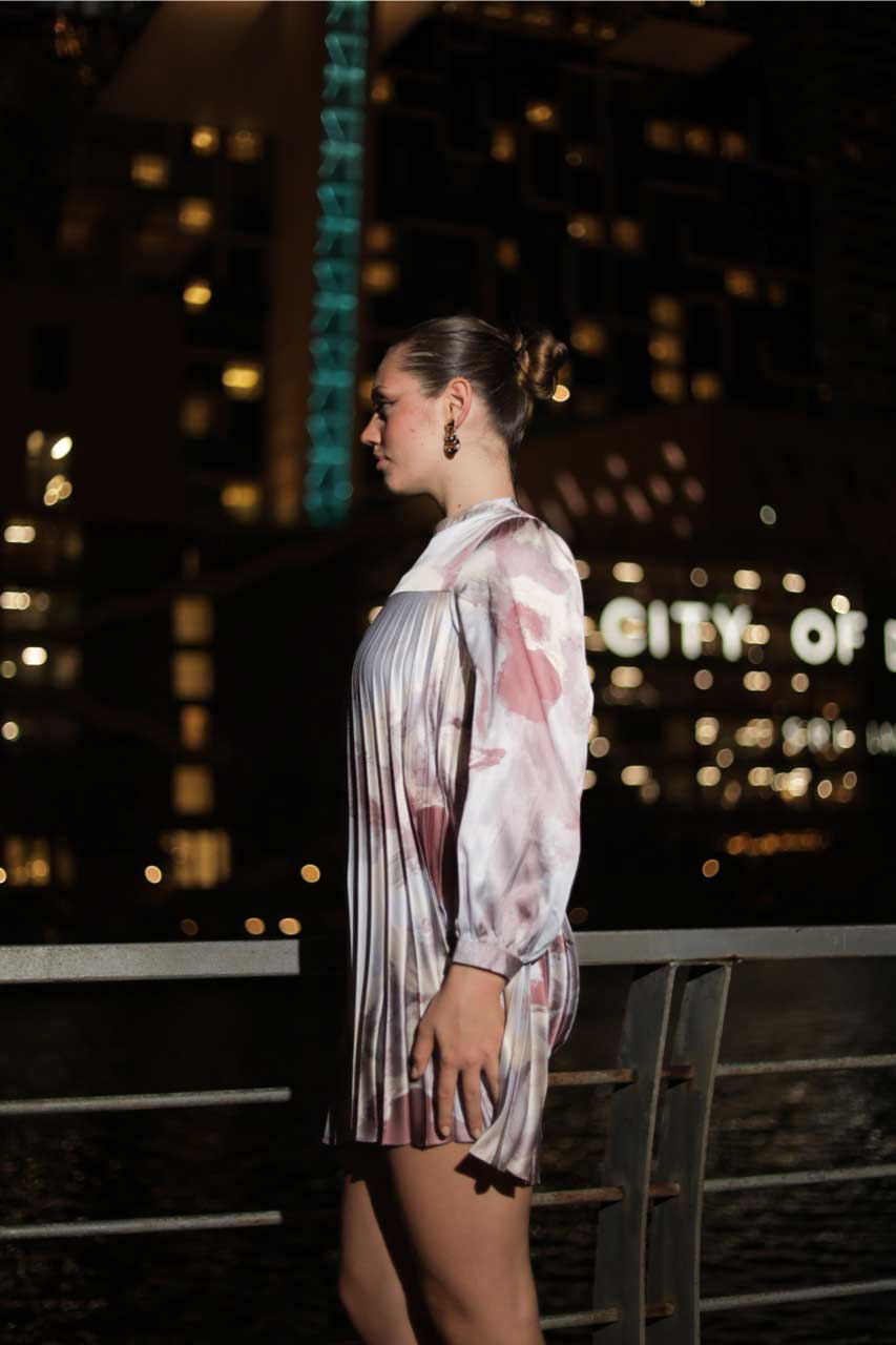 Velocity Pleated Mini Gown